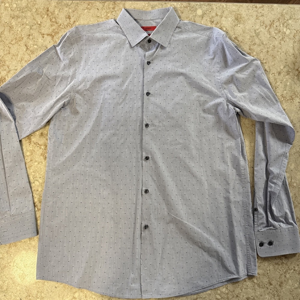BOSS Hugo Boss Shirt Men 17 1/2, 36/37 Blue Mark US Sharp Fit Cotton Long Sleeve